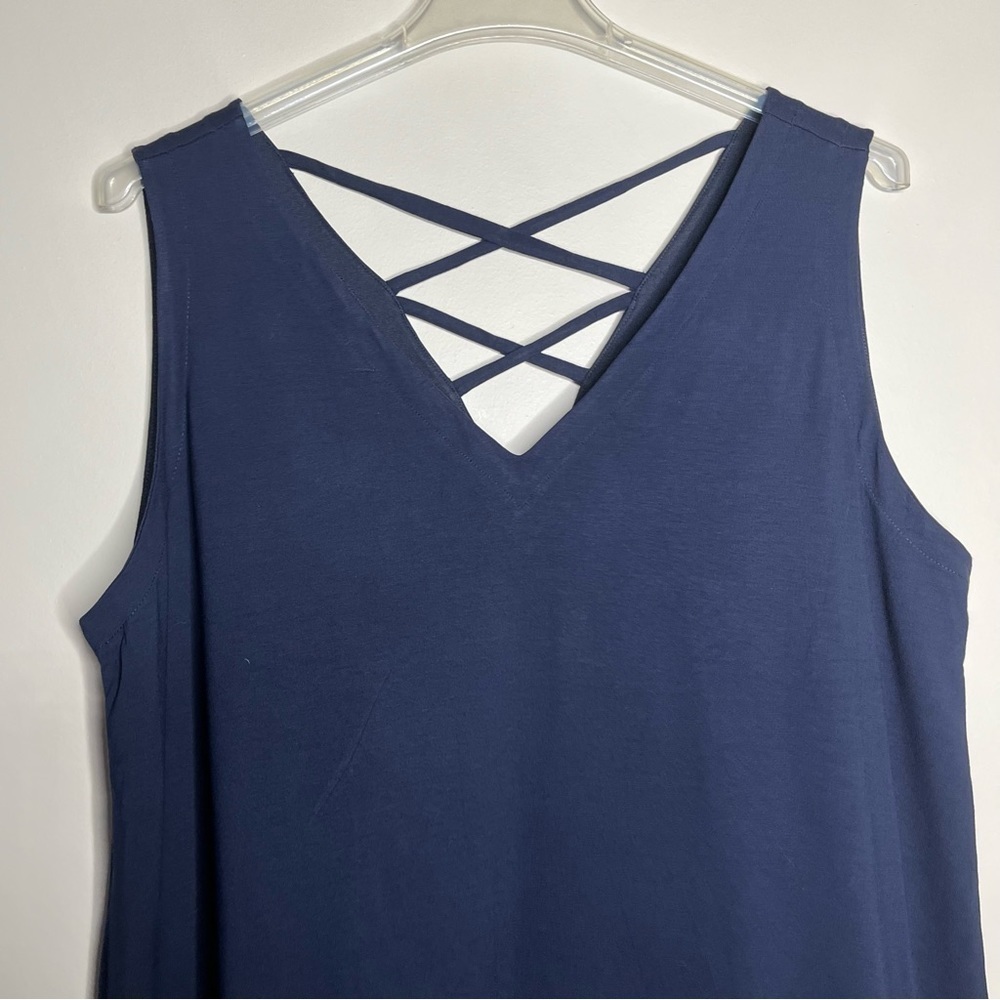 NWT LOFT Plus Shift Navy/Red Sleeveless V Neck Cross Straps Back Dress SZ 20/22 - Picture 2 of 12